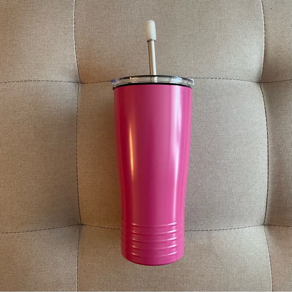 Pink 24oz Tumbler Cup With Straw Insulated Travel Drink Cup Reusable NWOT